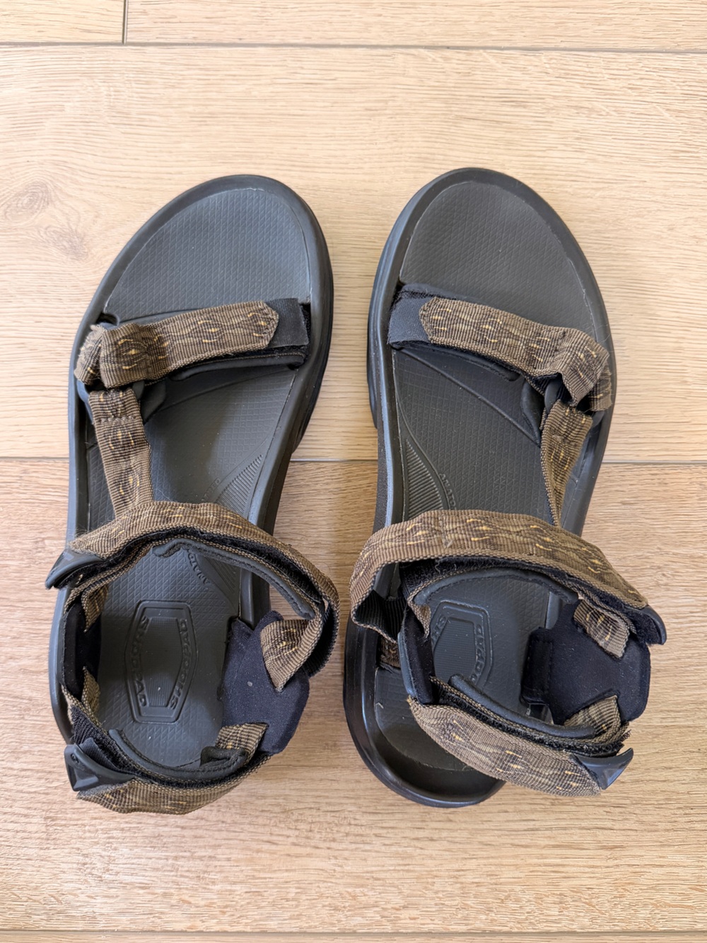Teva Men's 10 Sandals in Black and Brown Patterned Straps